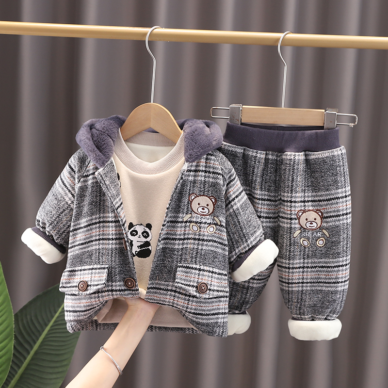 男童冬装宝宝秋冬季婴儿童1衣服女童3岁2023新款加绒加厚三件套装
