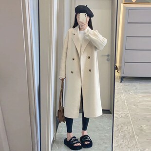 2024冬季新款女毛呢外套中长款小个子宽松显瘦高级感白色呢子大衣