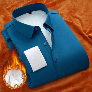 粉色保暖衬衫男士长袖加绒加厚冬季新款休闲装新郎伴郎服结婚衬衣