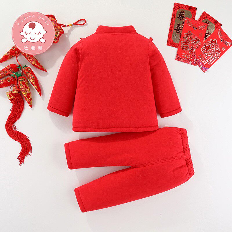 女宝宝一周岁宴礼服秋冬季女童套装汉服婴儿百天拜年过年新年衣服