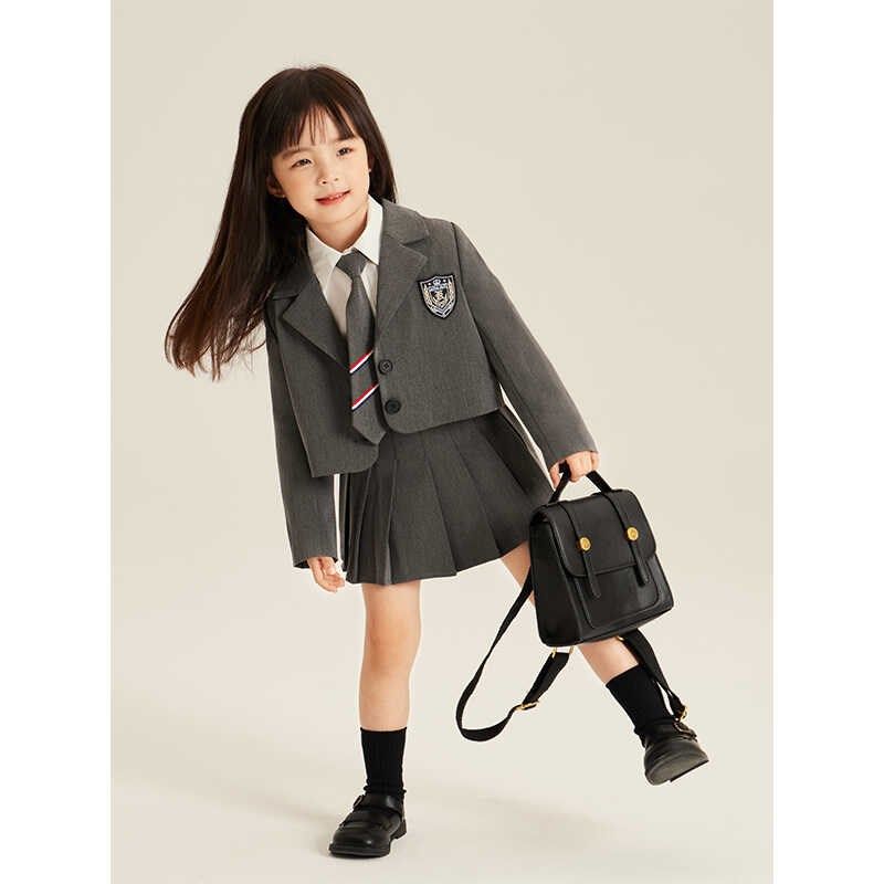 女童高级感套装2024新款时尚洋气裙子西装三件套女孩JK学院风秋装