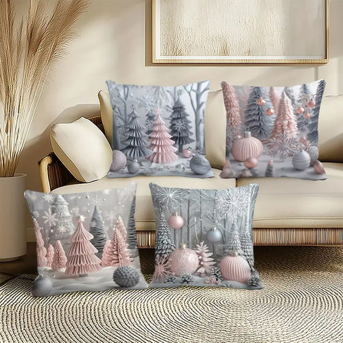 temu亚马逊爆款圣诞节抱枕套组合圣诞树雪花3D元素客厅沙发靠垫套