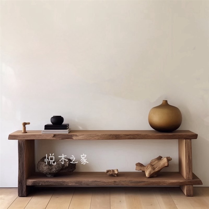 侘寂风玄关台入户玄关桌复古实木条案走廊置物架中古风民宿玄关柜