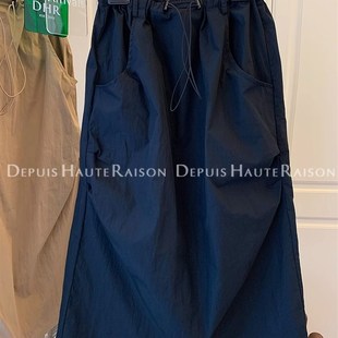 美式休闲工装风半身裙女夏季新款薄款设计感中长款宽松高腰半裙子