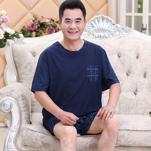 睡衣夏季 纯棉中年男爸爸加大码 中老年男士 短袖 老人薄款 家居服套装
