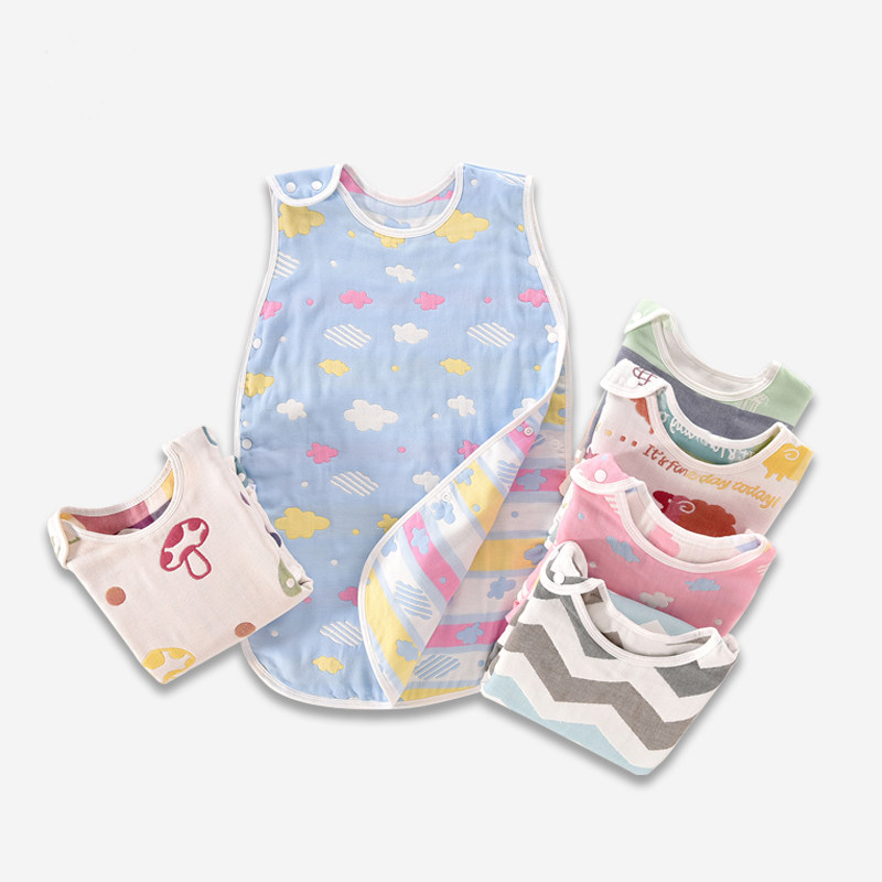 薄款夏天宝宝纱布连体无袖睡衣春秋婴儿空调房背心睡袋儿童防踢被