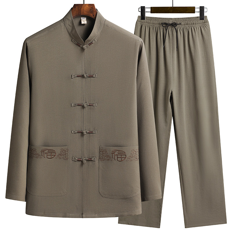 中老年套装男秋季长袖中国风绣花唐装休闲时尚宽松老人装爸爸套装,男装,唐装,淘宝优惠券,粉丝福利购,淘宝优惠卷