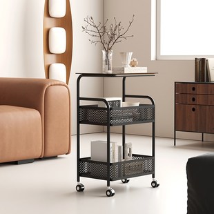 可移动客厅沙发边几中古侘寂风网红简约玻璃小茶几床头创意小推车