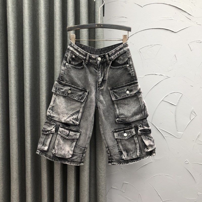 白色欧版七分休闲牛仔短裤女夏季时尚个性立体口袋直筒阔腿工装裤,女装/女士精品,牛仔裤,淘宝优惠券,粉丝福利购,淘宝优惠卷