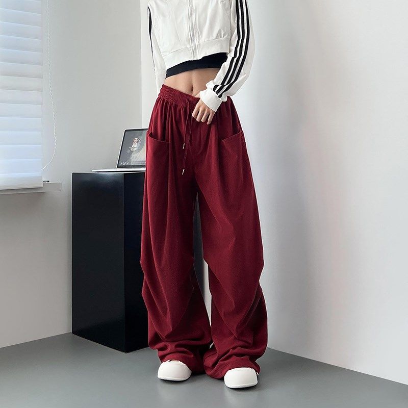 工装裤女2024秋大码胖mm高腰垂感拖地抽绳美式跳舞灯芯绒阔腿裤子,女装/女士精品,大码裤装,淘宝优惠券,粉丝福利购,淘宝优惠卷