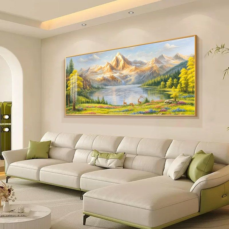聚宝盆客厅装饰画沙发背景墙挂画山水风景油画轻奢高级感2025新款,家居饰品,现代装饰画,淘宝优惠券,粉丝福利购,淘宝优惠卷