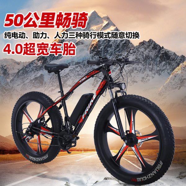 电动山地自行车锂电粗轮超宽轮胎雪地车一体轮变速沙滩单车