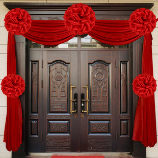 大红花手工花大门楼房装饰布艺用品婚礼装饰乔迁婚庆立体花朵冰绸