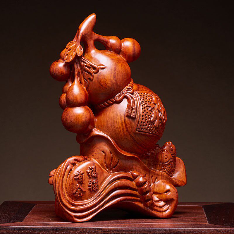 梨实木雕刻福禄余葫芦家居客厅办公室装饰贺寿红木工艺品