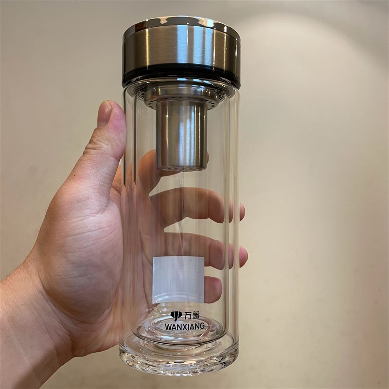 万象商务杯带网金属杯盖通透杯身浑然体