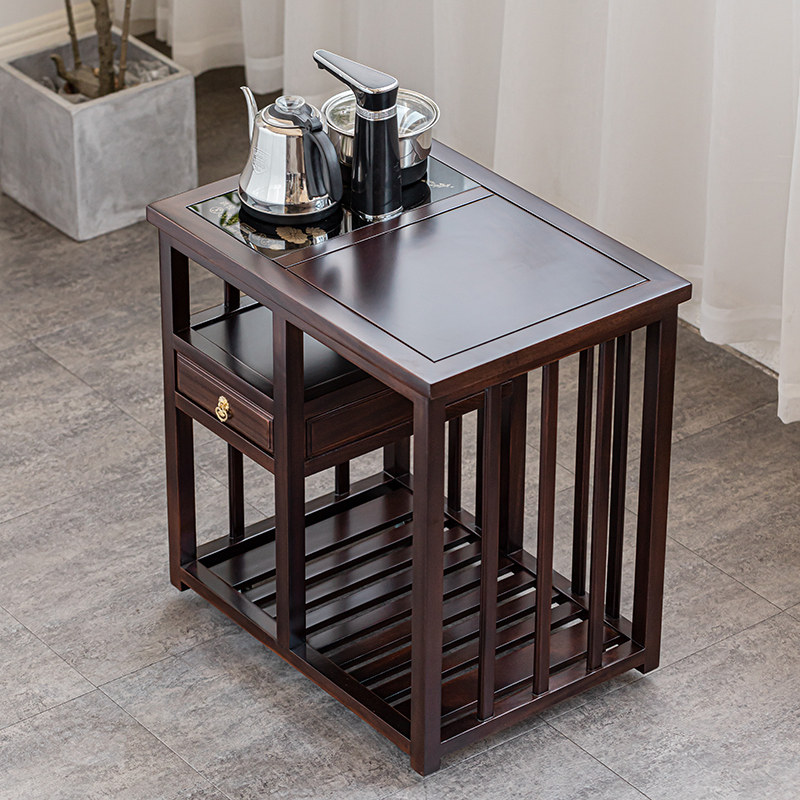 茶水柜茶桌茶边柜檀木色实木方形新小号茶台茶车