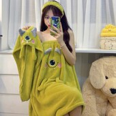爱卡通裹巾浴巾女年新款 浴裙穿裹浴袍吸水毛巾浴帽