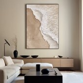 纯手绘油画波澜现代风海景级感挂画客玄关装 饰画