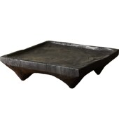 如是侘寂风黑色碳化木方形小茶几复古做旧飘榻榻矮茶几炕几