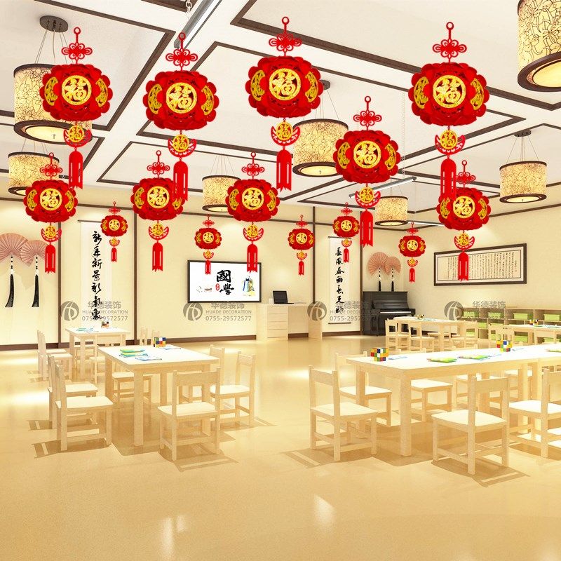 日福字灯饰商场店铺中大红色绣球元旦春立体布置挂件