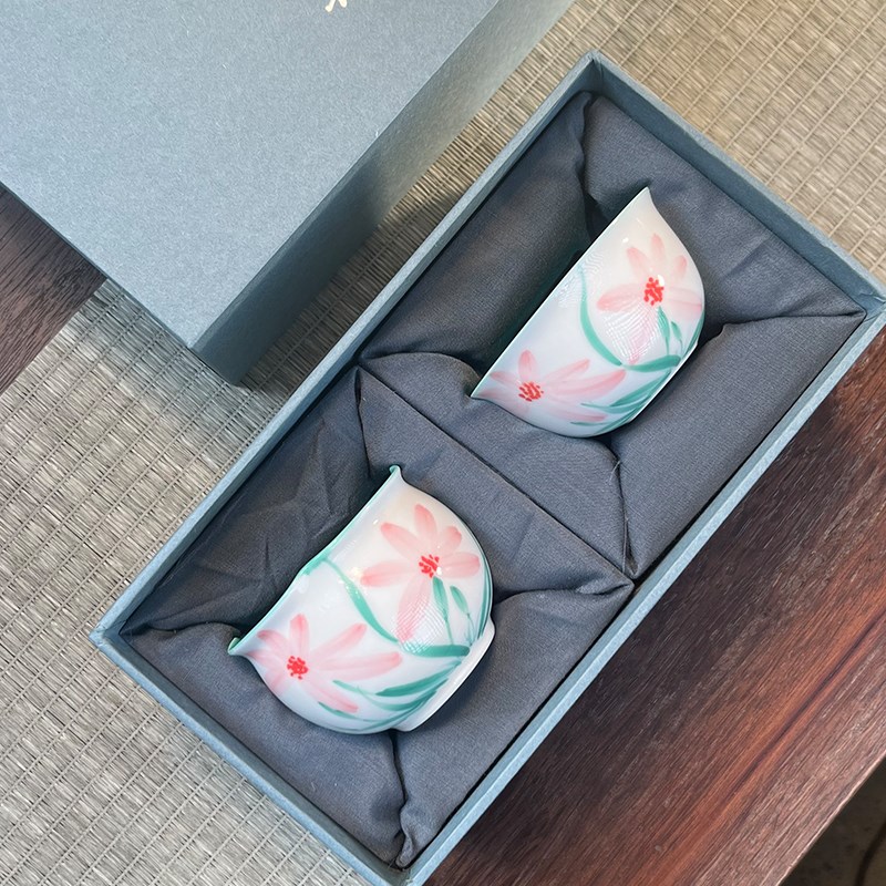 白瓷手绘玉兰杯单杯女功夫茶具茶杯喝茶品茗杯