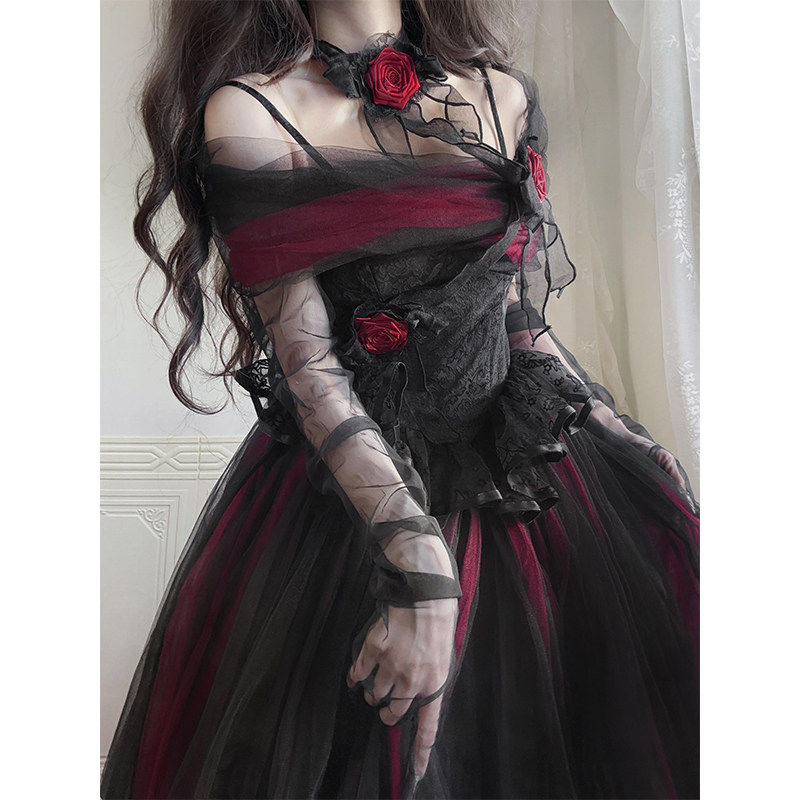 红黑色纱裙lolita裙洛丽塔在逃公主生日宴会成人礼服生日宴会