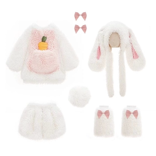 2024冬装女童可爱毛绒兔子套装女宝宝洋气加厚保暖外套短裤两件套