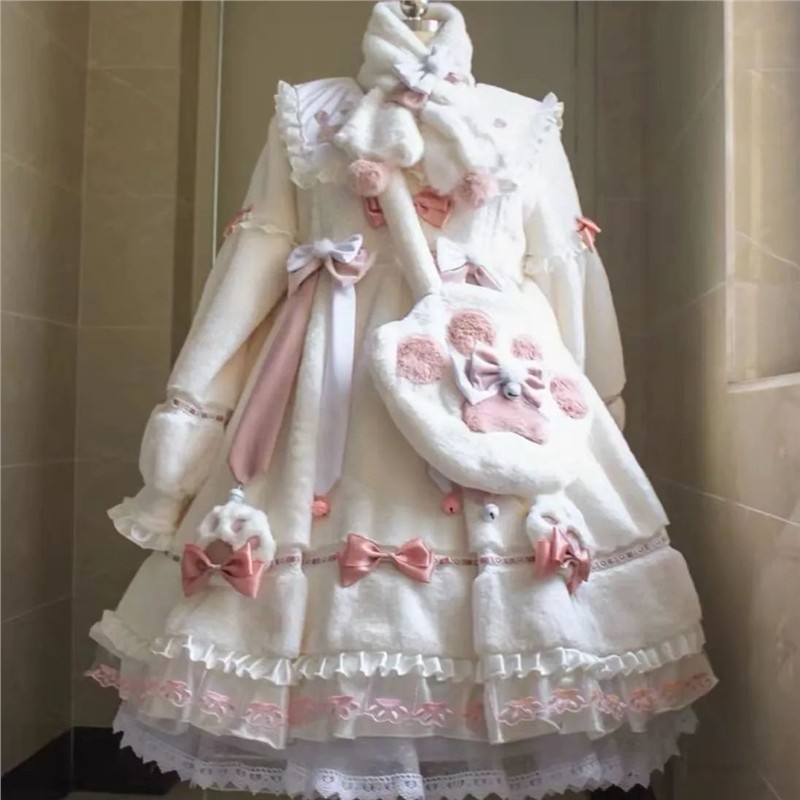 加厚现货白色长袖毛绒LolitaOP
