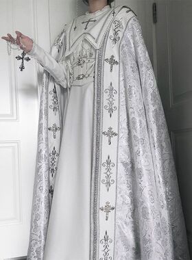 晚礼服白色哥特风修女风lolita连衣裙cla系OP华丽斗篷万圣节cos服