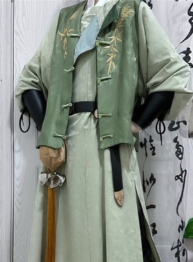 芳菲苑汉服原创提短比提花甲圆领袍刺绣款绿色小个子圆领袍