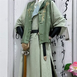 芳菲苑汉服原创提短比提花甲圆领袍刺绣款 绿色小个子圆领袍