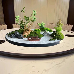 酒店大圆桌中间转盘摆餐桌仿真造景艺沙盘