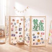 照片网格展示架实木幼儿园美术绘画作品照片墙装 饰创意