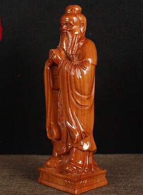 桃木立体子雕像家居客厅书房老夫子摆设实木雕刻画像礼品