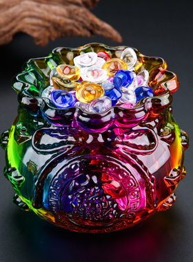 黄水晶米缸客厅玻璃聚宝盆聚财玄关百福元宝五帝钱小