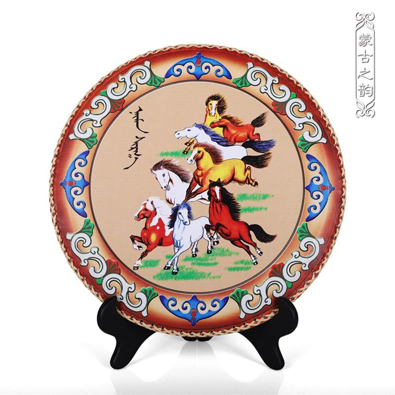 蒙古族特色皮画民族风画摆台手工压装饰画内蒙古工艺礼品