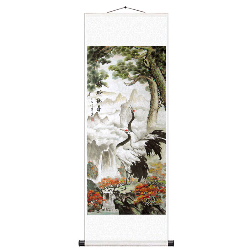 松鹤延年仙鹤寿桃梅鹤国画名壁画丝绸画客厅玄关书房装饰画