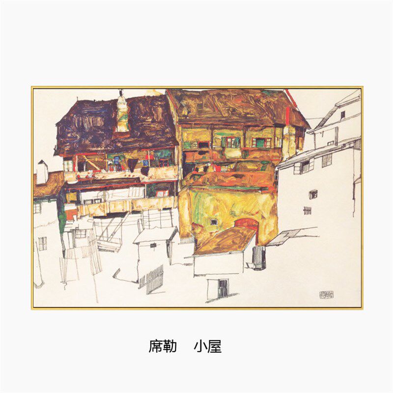 席勒小房子抽象油画壁画无框帆布肌理装饰画玄关书房装饰画壁画