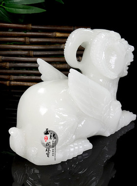 天然白玉上古神兽白泽赐福生肖玉石白泽瑞兽玄关客厅装饰