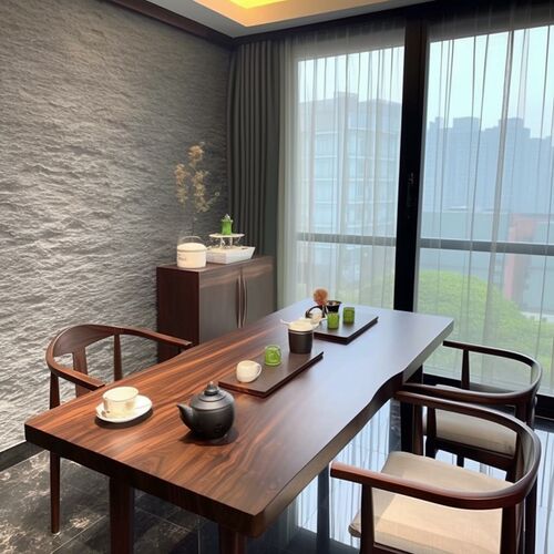 北美茶桌椅新大板茶台实木茶室办公室接待泡茶桌