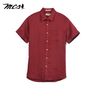 源自万宝路夏季 衬衫 商务休闲薄款 亚麻纯色短袖 T恤 透气修身 MCS男装