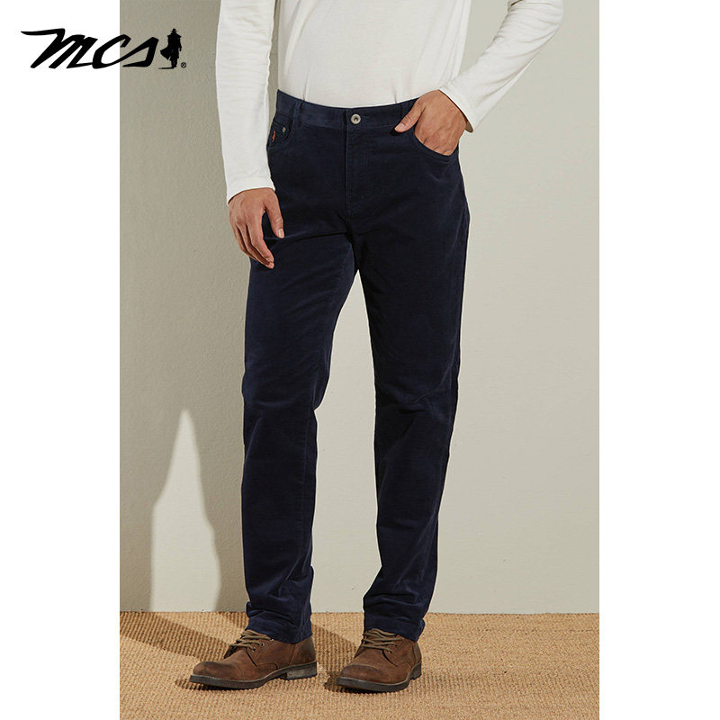 MCS男装源自万宝路男士修身版商务时尚长裤棉质净色五袋休闲裤