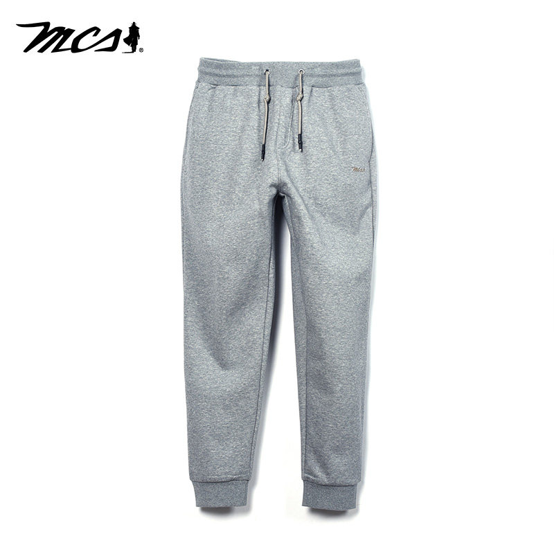 MCS纯色休闲直筒束腿针织长裤男