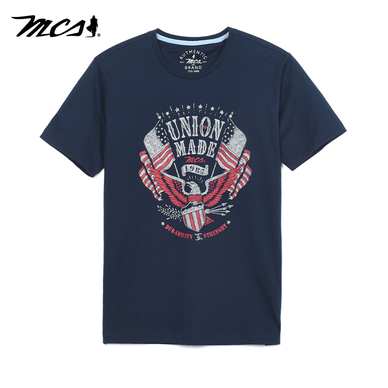 MCS圆领前胸印花短袖休闲纯棉T恤