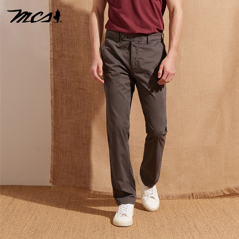 MCS男装源自万宝路经典休闲纯色长裤舒适棉质直筒休闲裤子