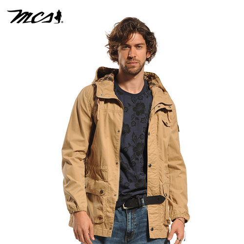 MCS纯棉休闲连帽按扣夹克外套男