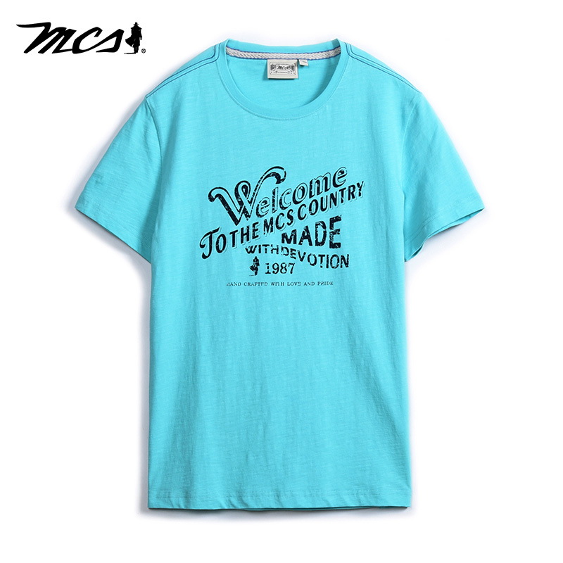 MCS男装源自万宝路夏季纯棉圆领修身短袖男士百搭休闲T袖