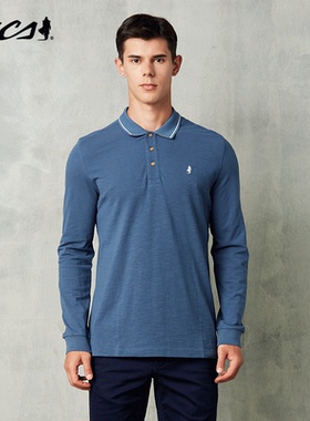 MCS男装源自万宝路春秋款纯色翻领长袖棉质商务休闲舒适POLO领T恤