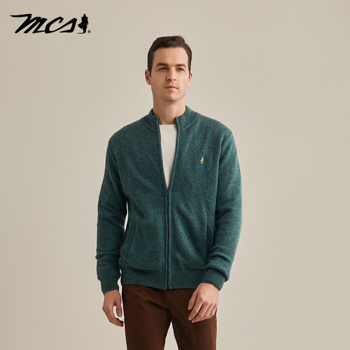 mcs秋冬款纯色樽领拉链针织外套