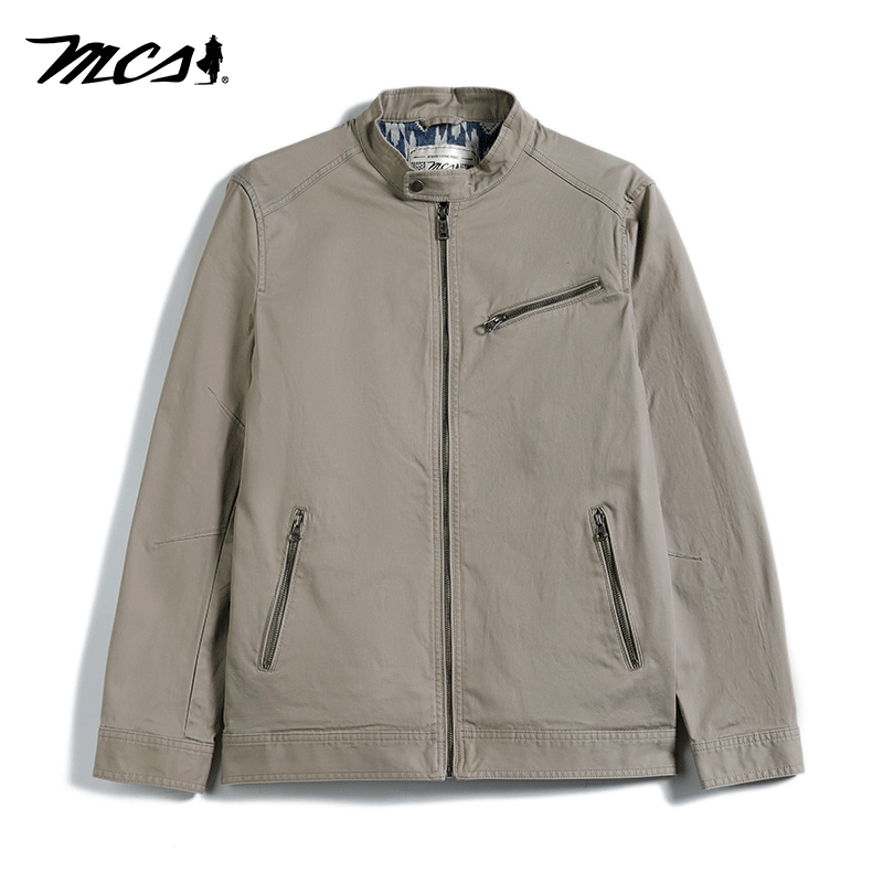 MCS男装源自万宝路春夏款复古净色夹克男士立领机车款单外套
